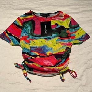 Multicolor abstract crop top